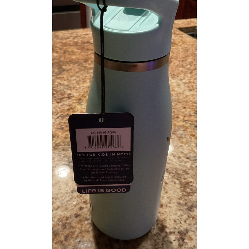NWT Life is Good Stainless Steel Kids Water Bottle 14oz‎ W/Straw Blue Wild Child - Picture 2 of 7
